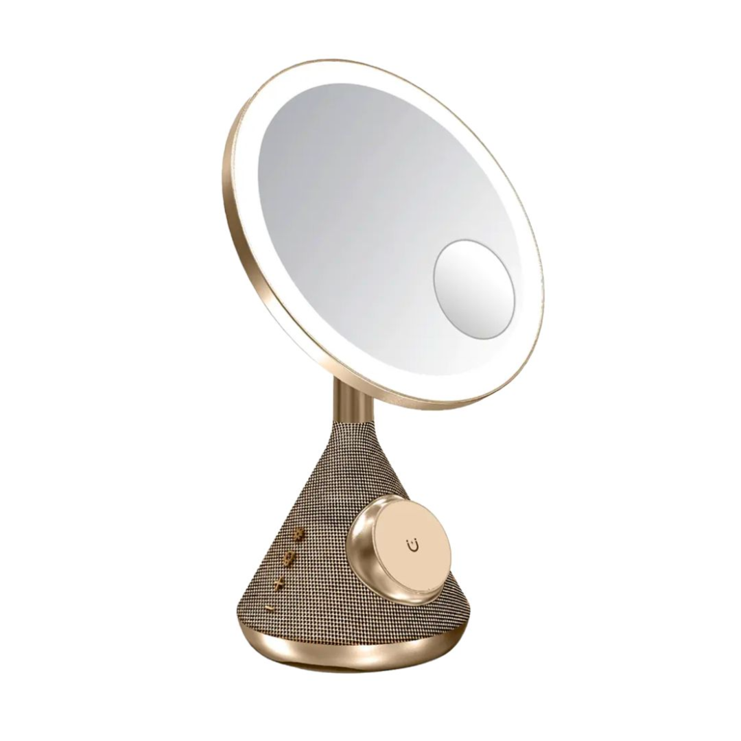 Porodo Zoomed Mirror With Speaker & Wireless Charger-Gold Color