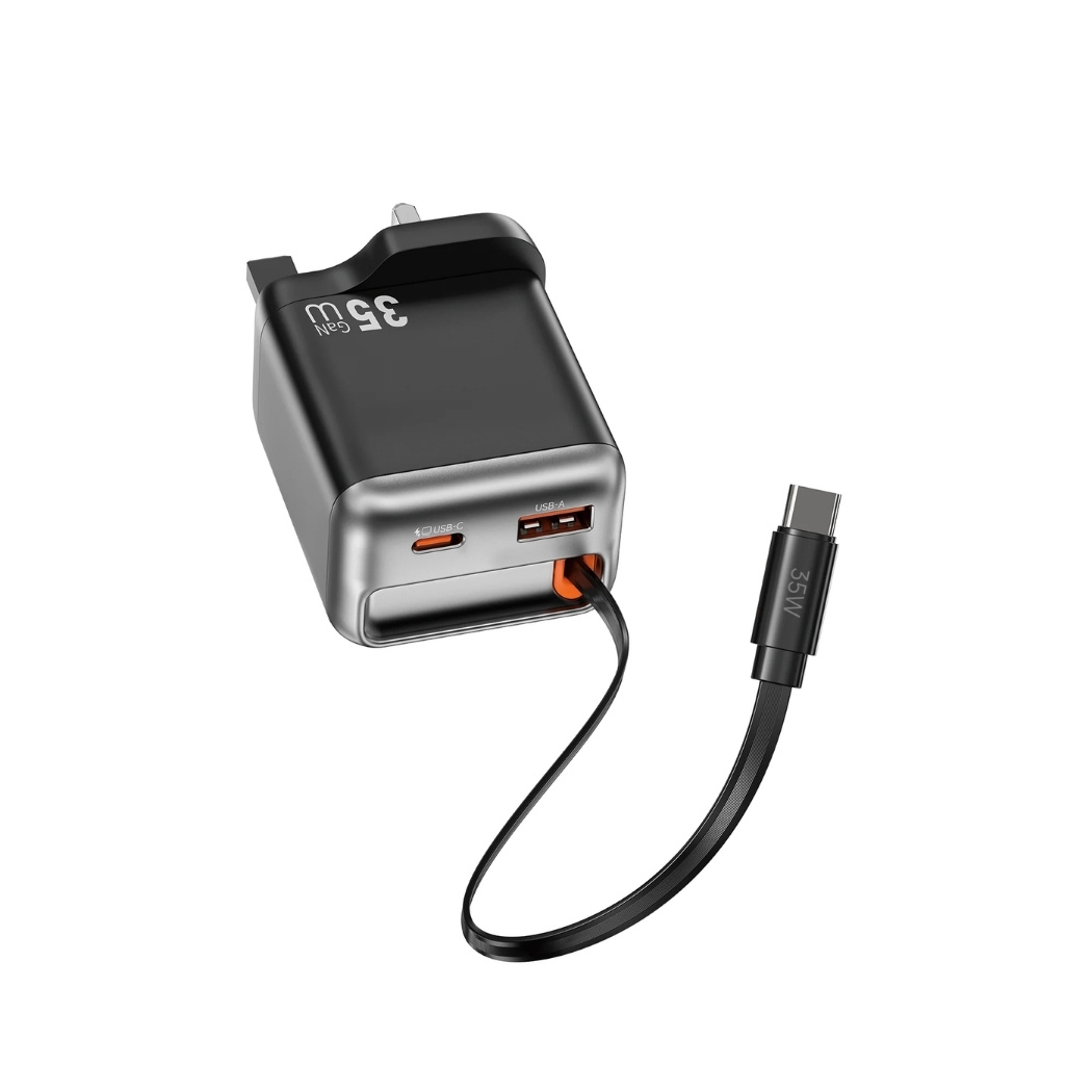 WiWU Helix 35W GaN Fast Charger with Built in Retractable USB C Cable