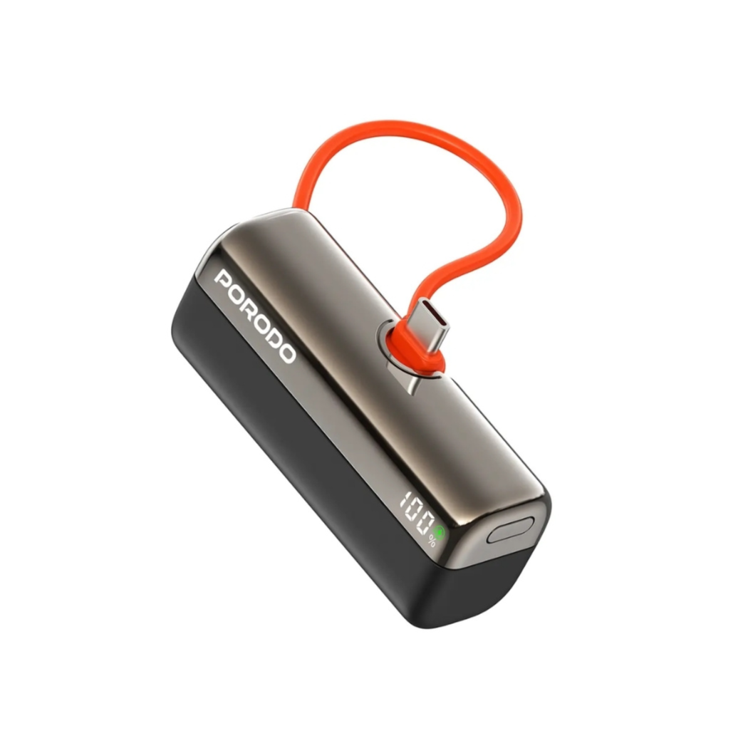 Porodo Pocket Volt 5000mAh Power Bank with Built-in USB-C Cable